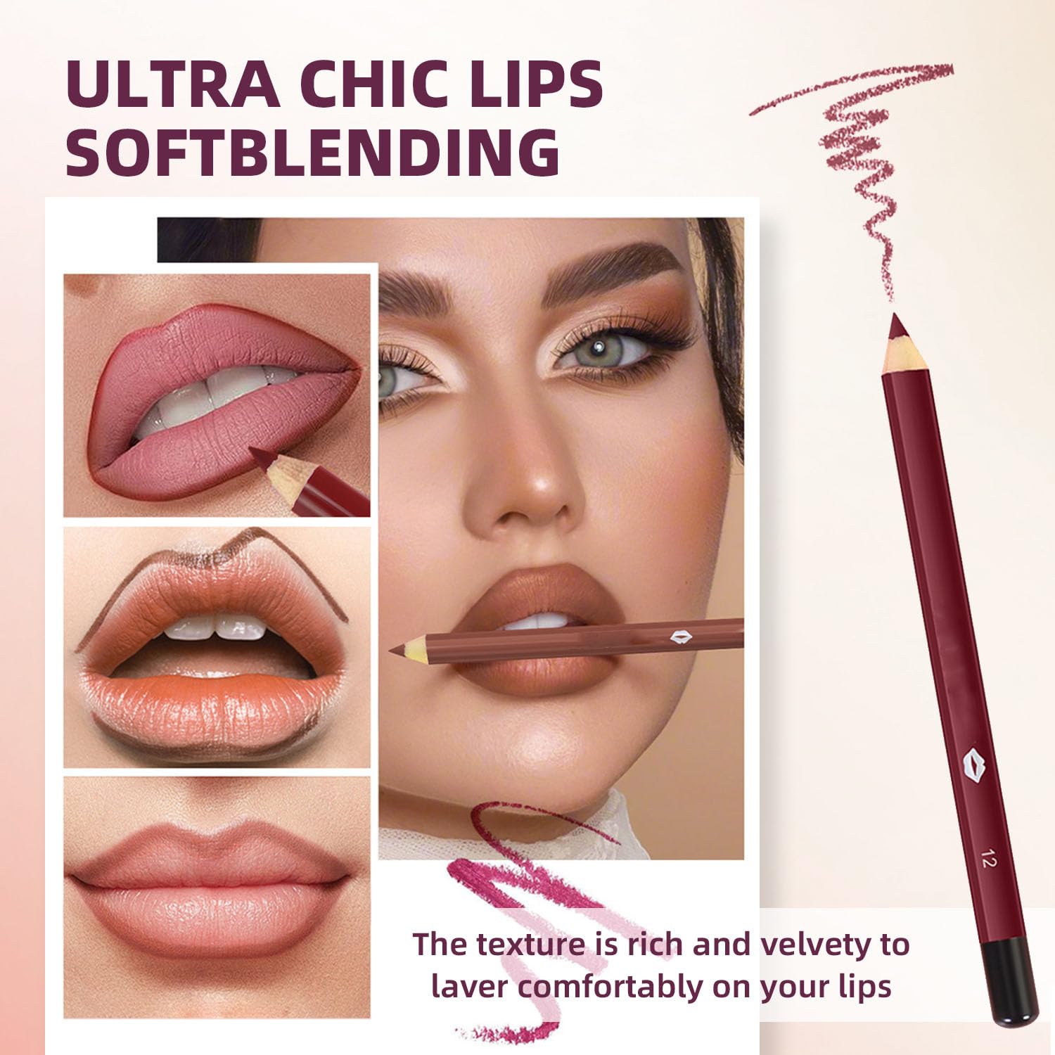 12 Colors Matte Lip Liner Pen Set, Waterproof Smooth and High Pigmented Lipliners, Long-Lasting Lipliner Pencil for Women Contouring and Creating Full Matte Lips - Image 2