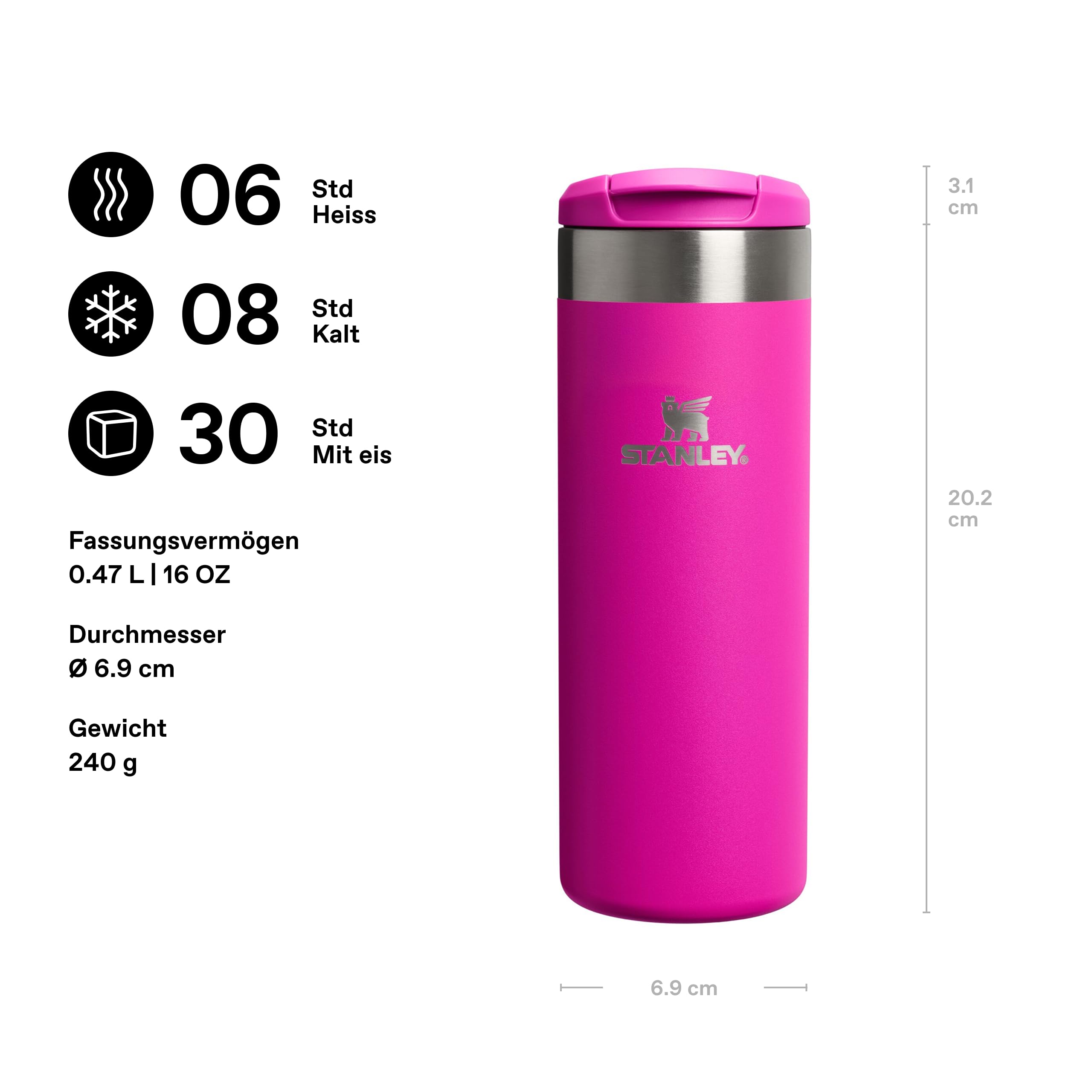 STANLEY 1913 Aerolight Transit Thermobecher 0.47L - Violet Blossom | Hält 6 Std. heiß - 8 Std. kalt - Spülmaschinenfest - Auslaufsicher - Becherhalter kompatibel