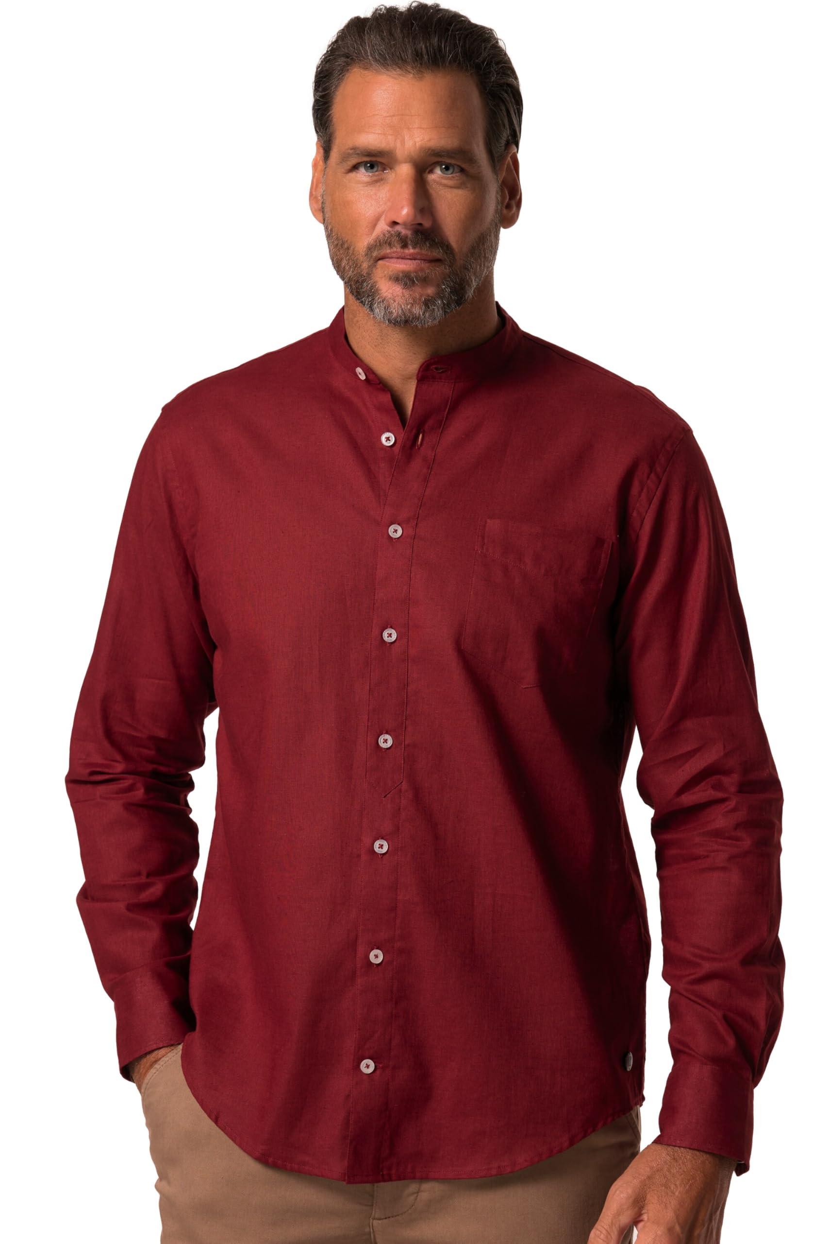 JP 1880 Herren große Größen Übergrößen Menswear L-8XL Hemd, Langarm, Leinenmix, Stehkragen, Modern Fit 790394