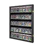 35 Graded Sports Card Display Case - Baseball Card Display Frame with UV Protection Clear View Lockable Wall Cabinet for Basketball Collectible Trading Card Black Finish