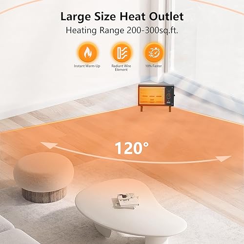 Miniatura 8 de Shinic Calentadores radiantes para uso en interiores, calentador eléctrico de calentamiento rápido con termostato, calentador radiante portátil de