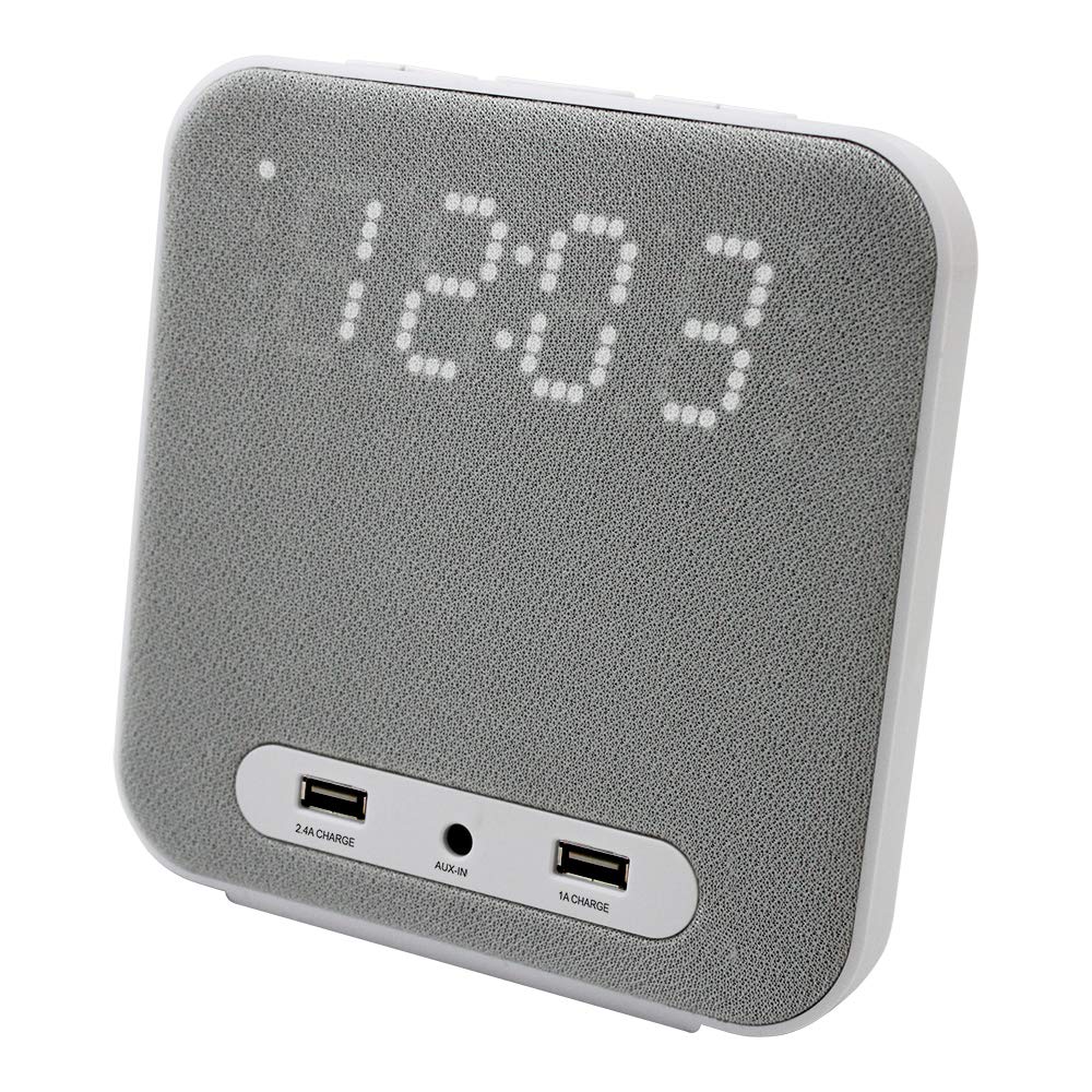 HANNLOMAX HX-145CR Alarm Clock Radio, PLL FM Radio, Digital Clock with Dual Alarm, 2 USB Ports for 2.4A and 1A Charging, Aux-in, AC Power Operation only. (Grey)