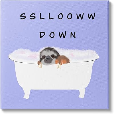 Stupell Industries Slow Down Baby Sloth Bubble Bath Lavender Purple, Designed by Ashley Singleton Canvas Wall Art, 30 x 30, White