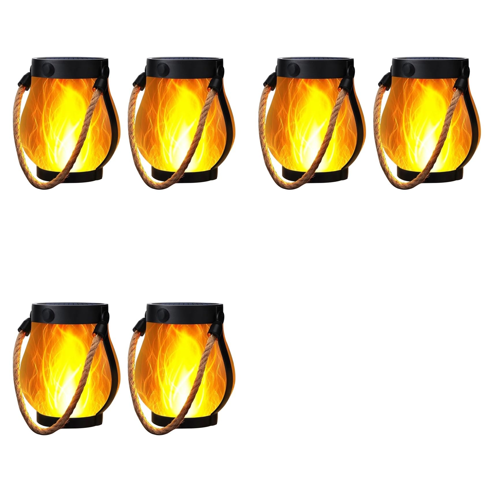 Vjsujehgy 6X Solar Lanterns Lights Flickering Flame Garden Lights with Dual Charging USB & Solar Waterproof Hanging Lantern