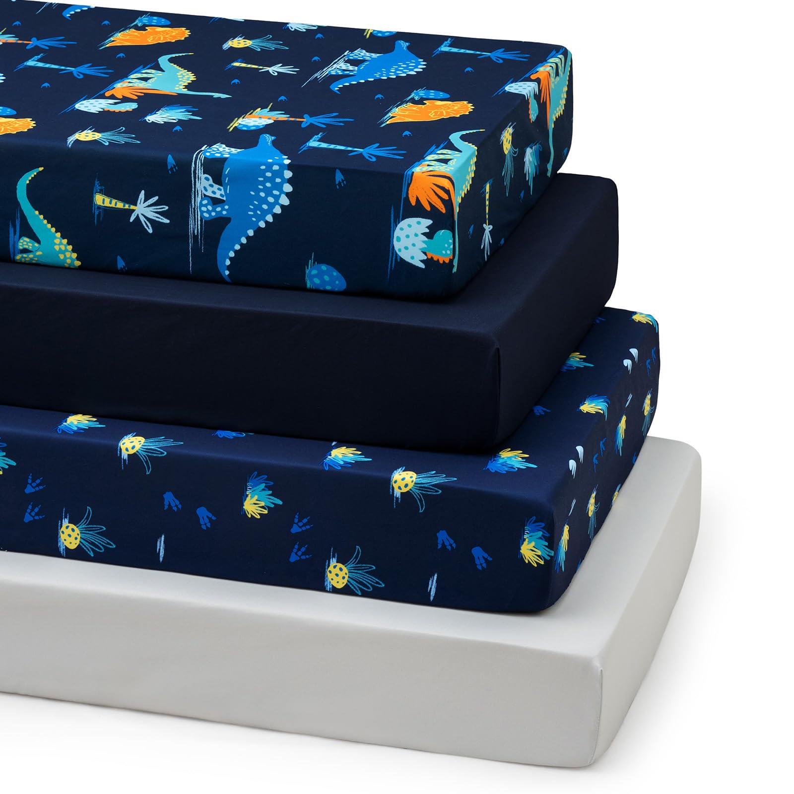 david's kids 4 pack fitted crib sheets, ultra soft breathable comfortable baby sheet set for boys girls neutral, 28x52 inch fits standard crib and toddler mattresses, navy dinosaur