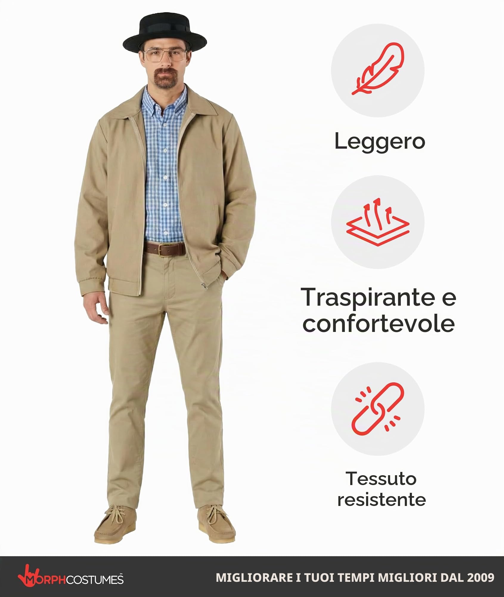 Morph Costume Chimico Televisivo Per Uomo, Cappotto Con Cappello, Pizzetto E Occhiali Costume Carnevale Uomo