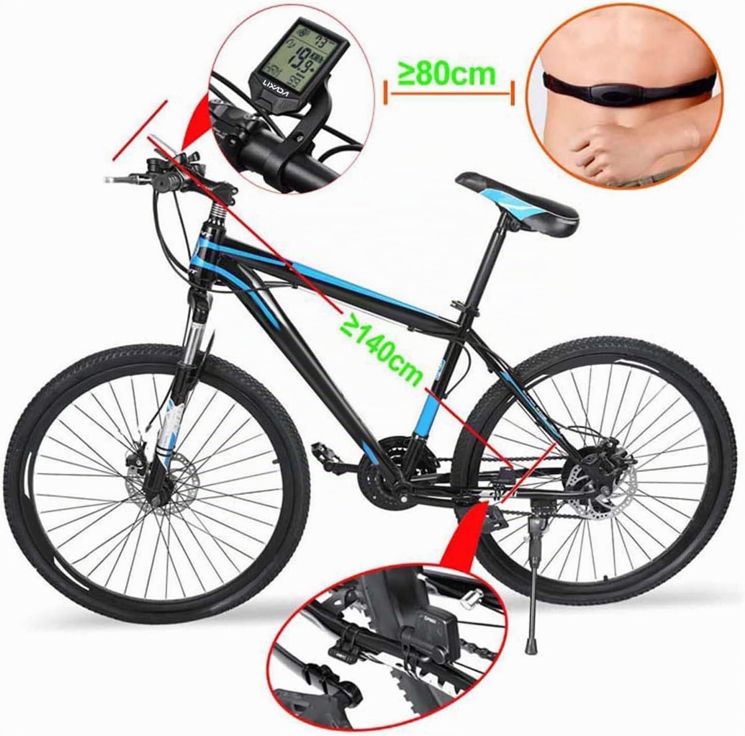 Cardiofrequenzimetro Cadenza, Computer Wireless da Ciclismo con sensore di frequenza cardiaca Ciclocomputer Multifunzionale Antipioggia con retroilluminazione LCD(White)