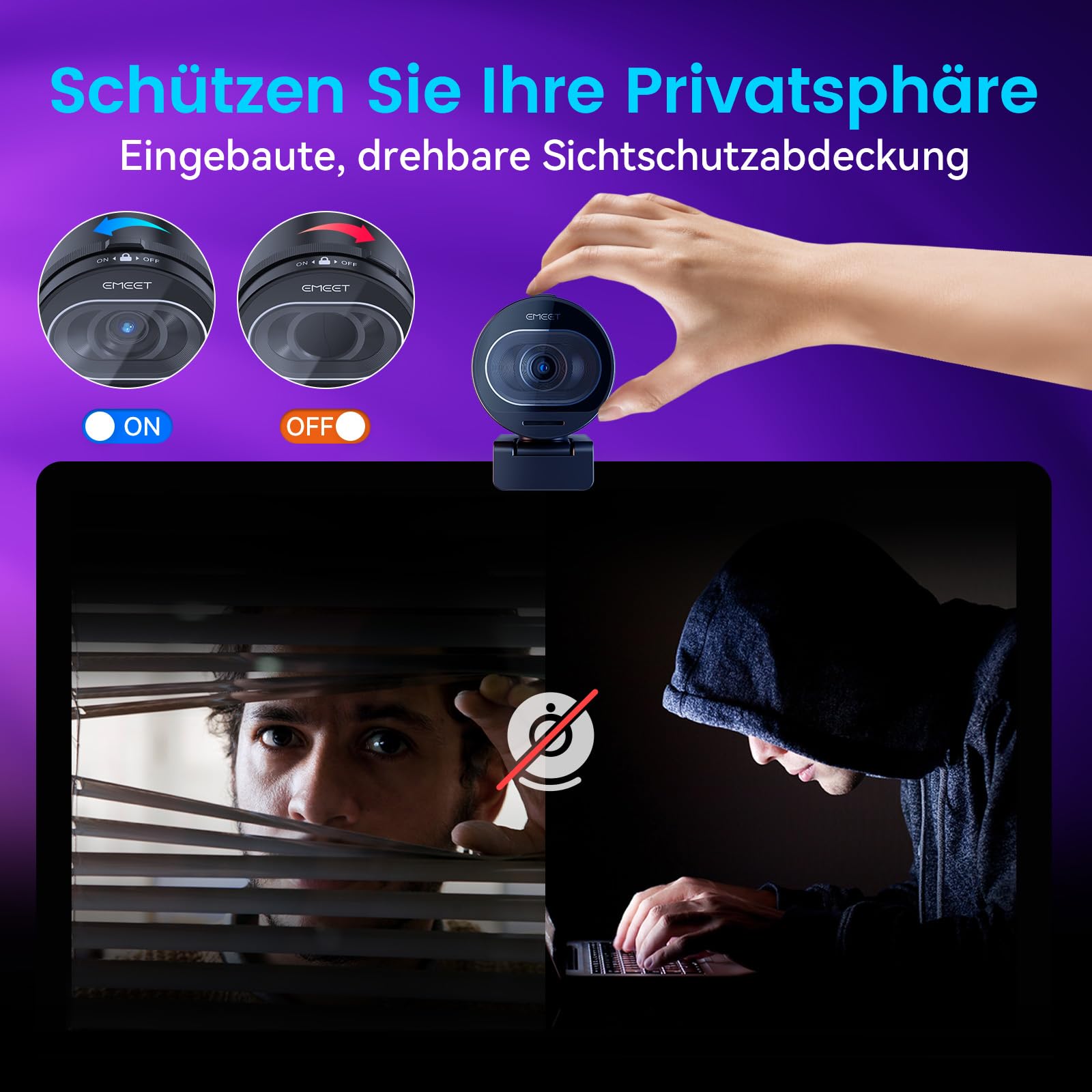 EMEET Webcam 4K S600, 1080P Webcam für PC mit Mikrofon, PDAF Autofokus, Lichtkorrektur, 73° Sichtfeld, Datenschutzabdeckung, Plug&Play, Web cam mit mikrofon für Zoom, Mac, Laptop, Teams, Konferenz
