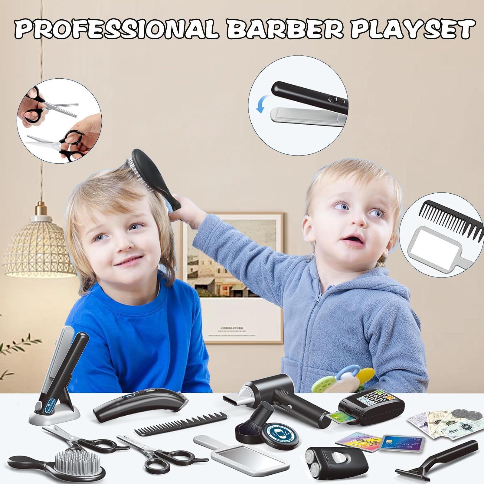 Juego de Peluquería para Niños,36 Piezas Estilismo y Peluquería Conjunto Juego Belleza,Moda Salón Kit Peluqueria,Juego de simulación de peluquería,Juego de rol para Niños y Niñas 3+ Años.