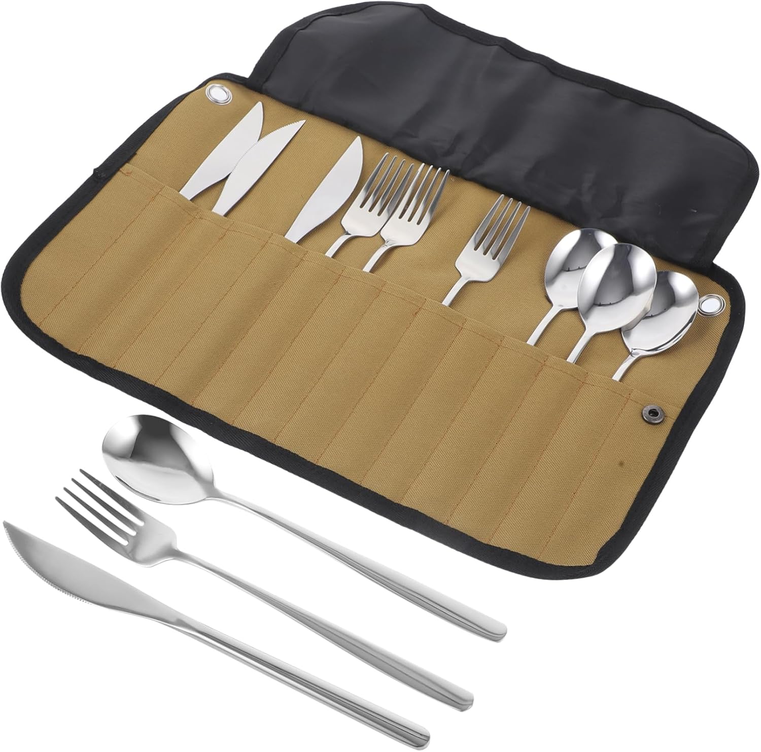 BESPORTBLE Reusable Cutlery Set Fork Knife Spoon Set Compact Picnic Utensils Roll Pouch for Camping