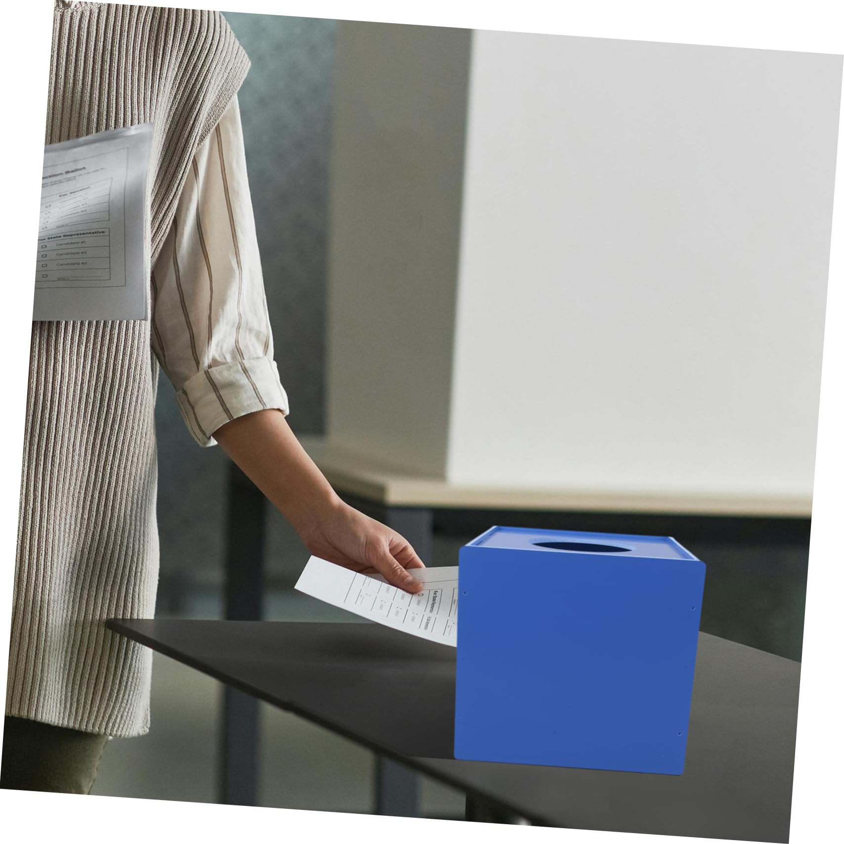 ABOOFAN Boite Facile à Utiliser Urne Cubique Trou de 12cm Tirage Sort en PVC Bleu Événements d'entreprise et Fêtes d'anniversaire