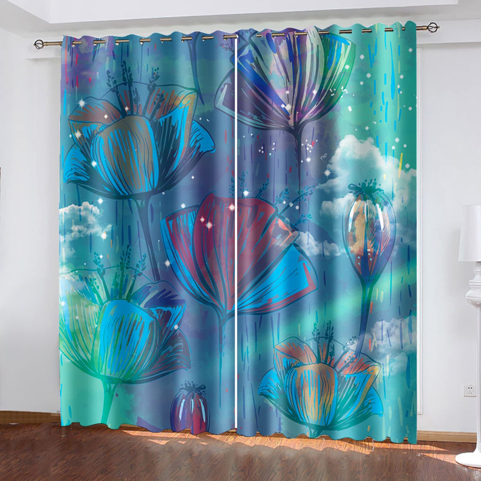 Vorhang Blickdicht Verdunklungsvorhänge Gardienen 2-SetBlume 150x166cm