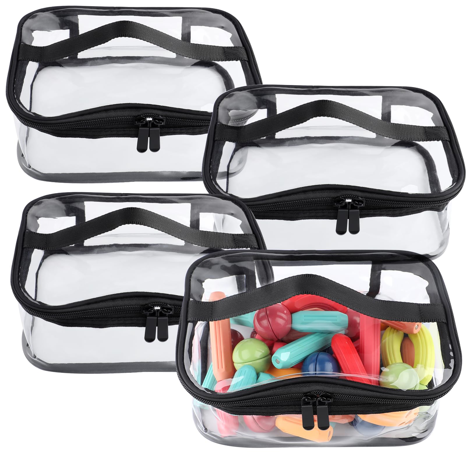 4 Packs Clear Toy Storage Bags, Portable Clear Makeup Bag Waterproof Transparent Travel Storage Pouch with Handle, Toy Organizing Bags with Zipper for Building Blocks, Toys