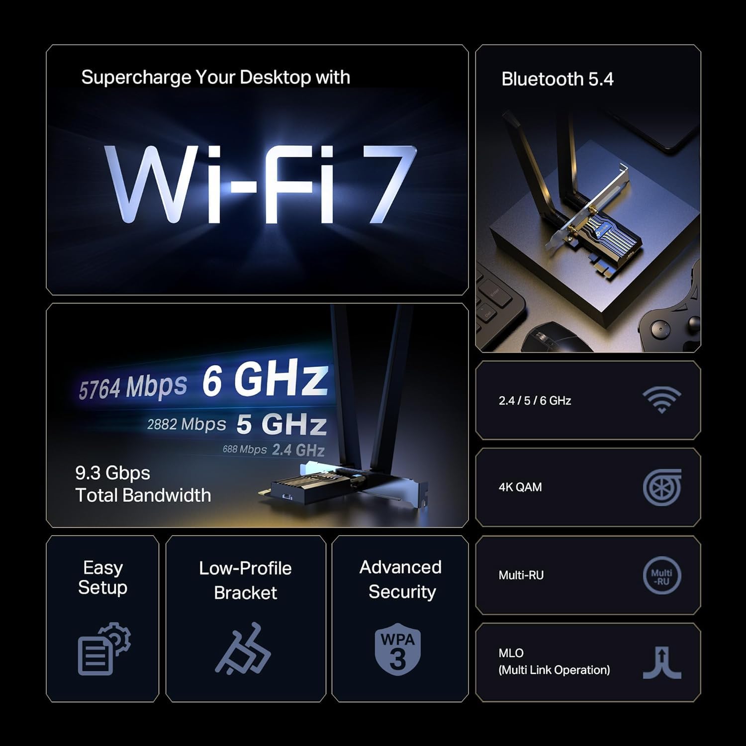 TP-Link Wi-Fi 7 BE9300 PCIe WiFi Card for Desktop PC (Archer
