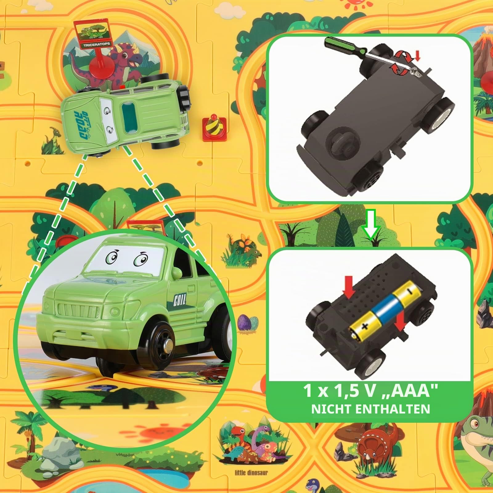 YOOYID Dinosaurier Puzzles Rennbahnen für Kinder im Alter von 3-5 Jahren Kleinkind Kunststoff Puzzle Track Rail Car Playset Track Slot Car Lernspielzeug für 3 4 5 6 Jahre alte Jungen Mädchen