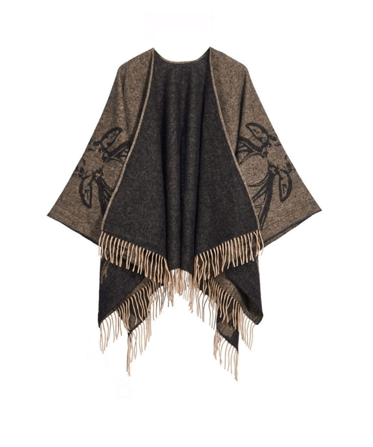 Edinburgh Cashmere 100% Pure Lambswool Cape – 124x125 cm, Extra Fine Cape Featured in Vogue, GQ, Tatler & Grazia | Winter Wear & Apparel, Dark Camel/Charcoal