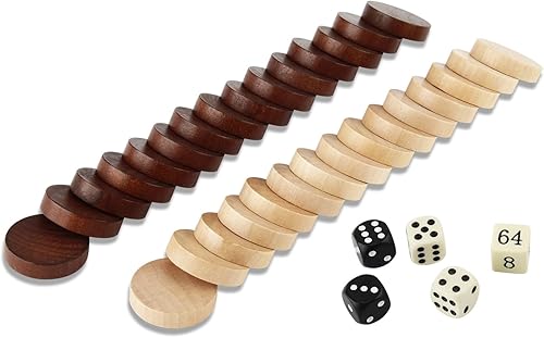 Miniatura 6 de Amerous Piezas de madera para backgammon de madera natural con bolsa de cordón, 5 dados incluidos