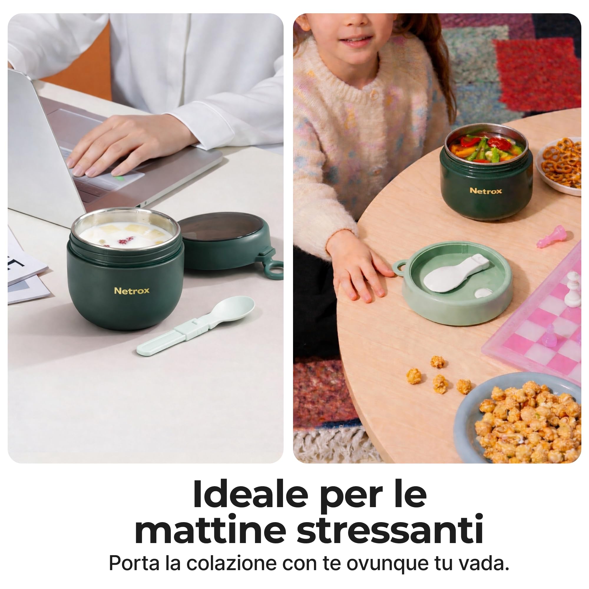 Tazza Muesli To Go 600 ml – Contenitore Ermetico Isotermico Inox per Cereali, Yogurt, Porridge, Zuppe