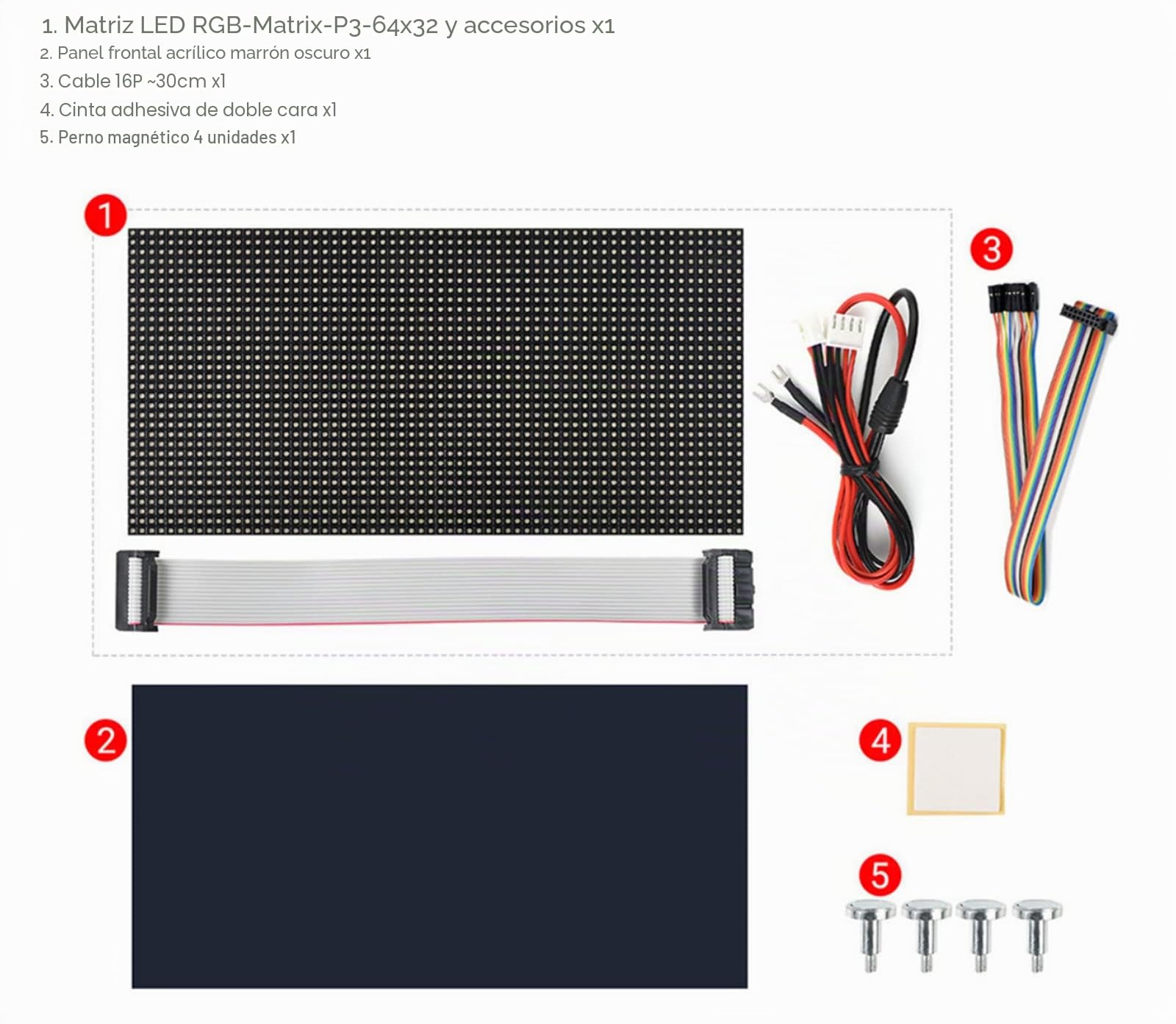RGB LED Matrix Panel 64×32, 3mm Pitch 2048 Dots RGB Leds Pantalla Desnuda, Compatible con Raspberry Pi, Arduino, ESP32, Permite Mostrar Texto Animación de Imagen Colorida (192mm×96mm)
