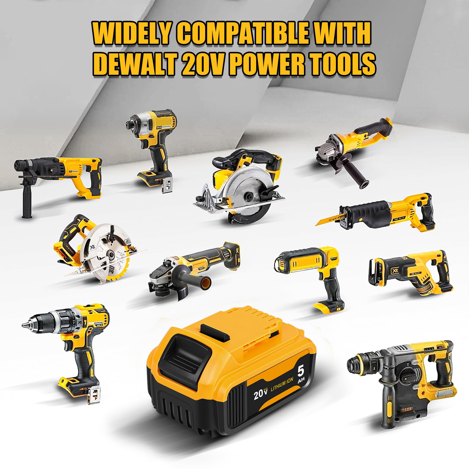 TOMAPEX Paquete de 4 baterías de iones de litio de 20 V máximo (5.0 Ah) con cargador rápido, compatible con DeWalt DCB200, DCB201, DCB203, repuesto de alta capacidad para herramientas DeWalt de 20 V