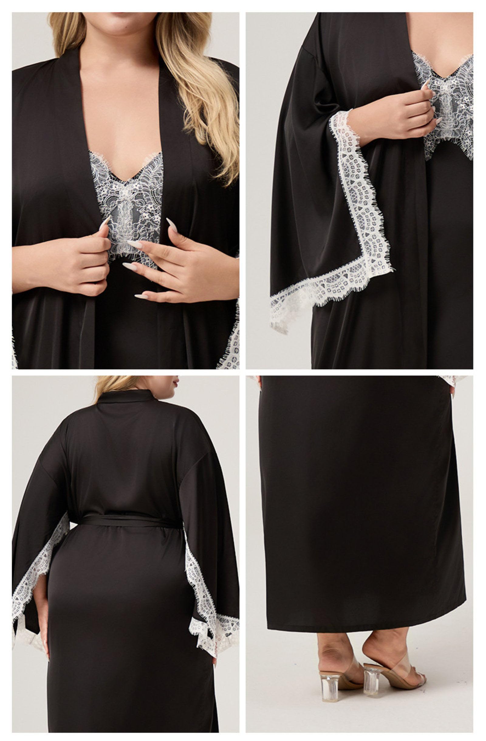 Damski Zestaw Nocny Plus Size: Seksowna Koszulka BieliźNiana Z Dekoltem Szlafrok MięKka I Przewiewna Odzież Do Spania Oraz Domowego Wypoczynku