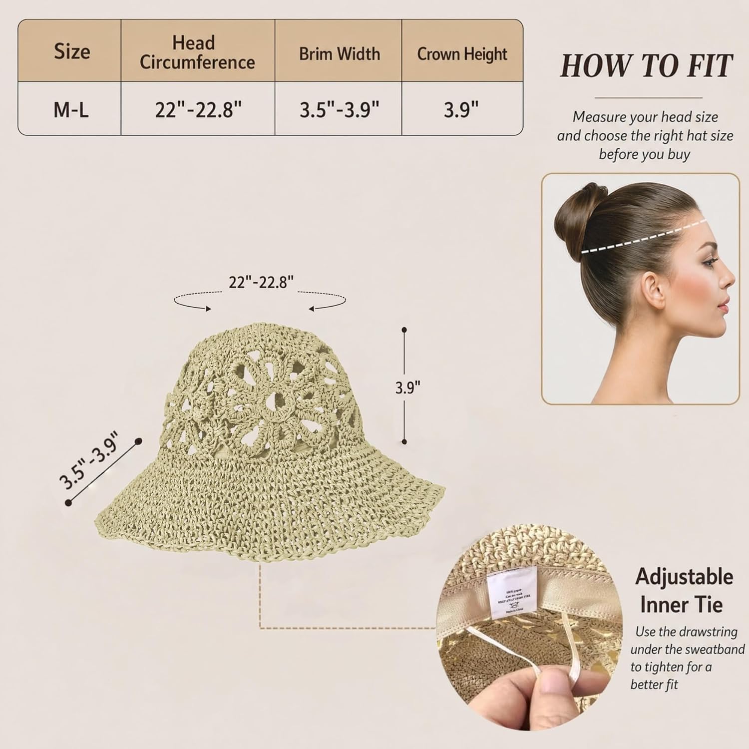 Handmade Womens Crochet Paper Straw Bucket Hat Sun Beach Cap image 3