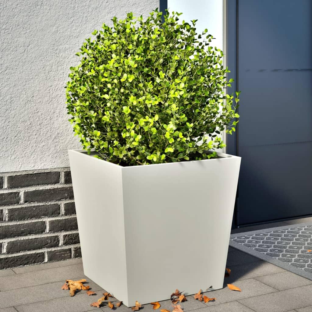vidaXL Fioriere 2 pezzi, 50 x 50 x 50 cm, in acciaio bianco, vaso da fiori da esterno, vaso per piante da esterno, vaso da fiori da interno