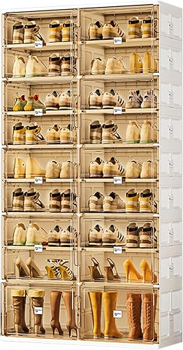 36 pares de gabinetes de almacenamiento de zapatos de instalación rápida de 3 pasos, caja de zapatos de plástico con puerta magnética transparente