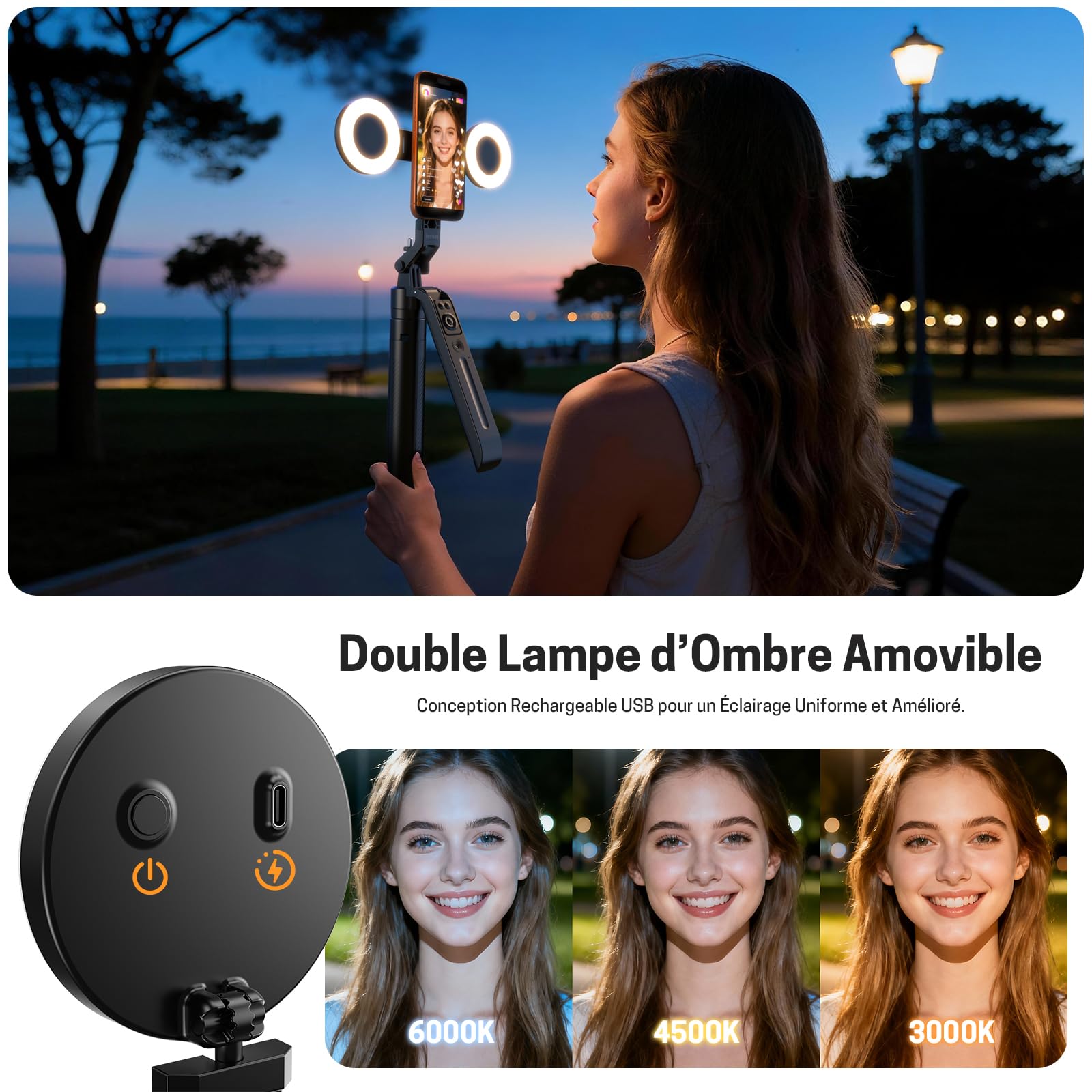 Jeebel Trépied de Suivi Automatique du Visage, 180cm Perche Magnétique pour Selfie avec Lumière LED/Commande Gestuelle/NO App/360° Rotatif, Stabilisateur de Cardan pour iPhone DSLR de Vidéo Live Vlog