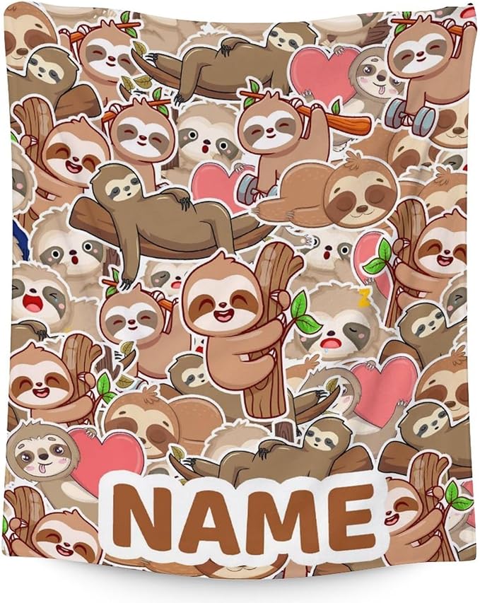 Mercuryelf Custom Sloth Throw Blanket - Soft, Fuzzy & Warm - 50x60 Inches Flannel Blankets for Living Room, Sofa - Brown Novelty Throws Gift for Teens