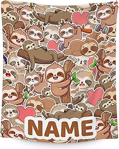 Mercuryelf Custom Sloth Throw Blanket - Soft, Fuzzy & Warm - 50x60 Inches Flannel Blankets for Living Room, Sofa - Brown Novelty Throws Gift for Teens