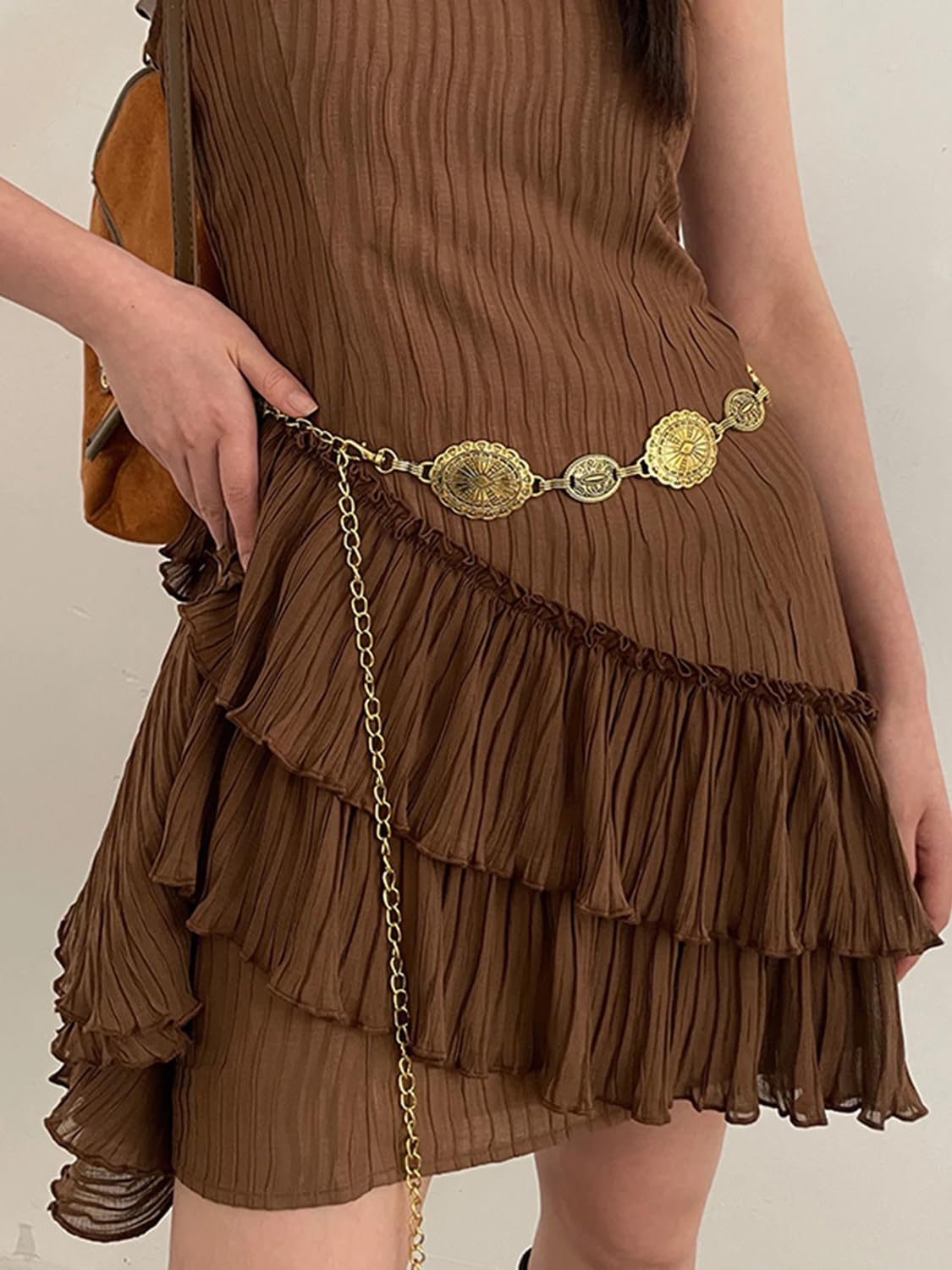 Shining Diva Fashion Belts for Women and Girls Stylish Kamarbandh Kamar Chain Waist Belt for Dresses Jeans Saree (16369wb)(Golden) - Image 2 thumbnail