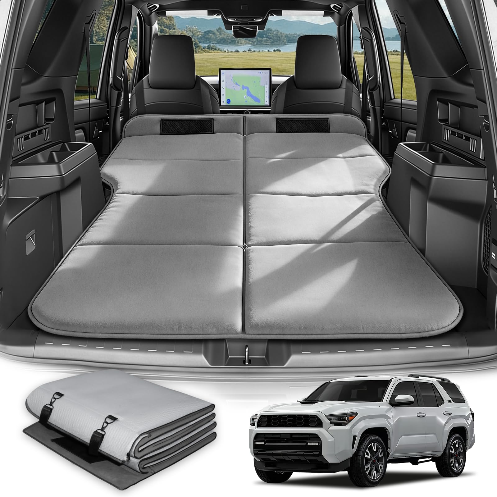 Car Bed for Toyota 4Runner, Foldable Non Inflatable Soft Foam Camping Mattress, Thickened Portable SUV Trunk Sleeping Pad, Air Mattress Upgrade for Family Camping Essentials, Gifts for Car Guys