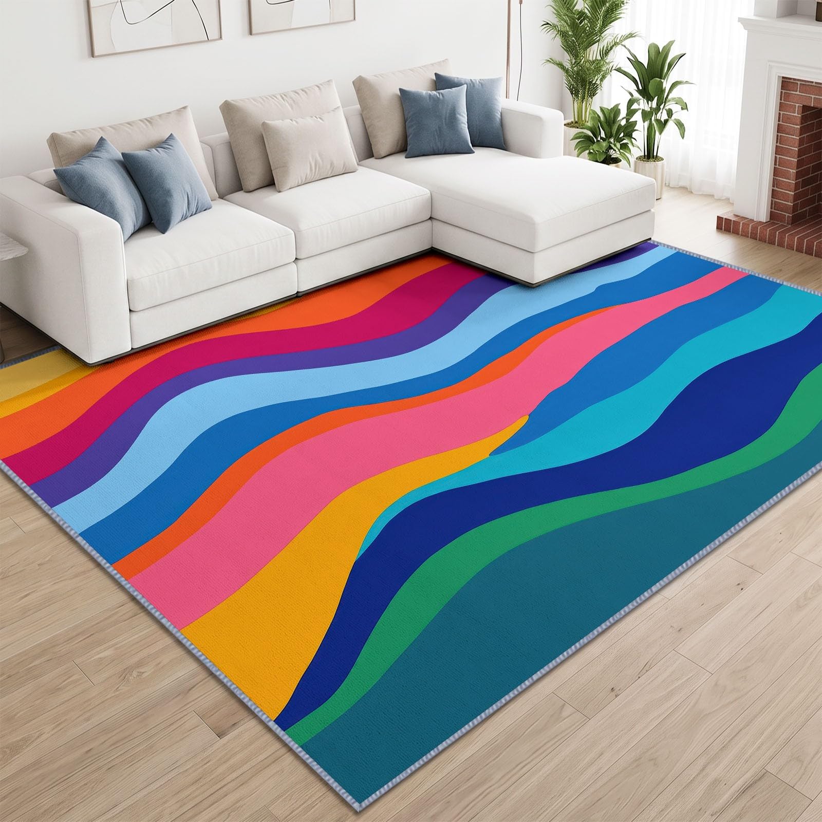 Générique Abstrait Art Fluide Tapis de Salon Lavable en Machine 120 x 170 cm Tapis antidérapant, Moquette Vague colorée pour Le Salon, l'entrée, la Chambre et la Cuisine