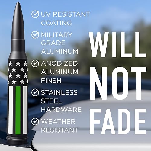 Miniatura 3 de EcoAuto Antena de repuesto para automóvil fabricada con aluminio de grado militar, diseño antiastillado y antirrobo (bandera estadounidense militar)