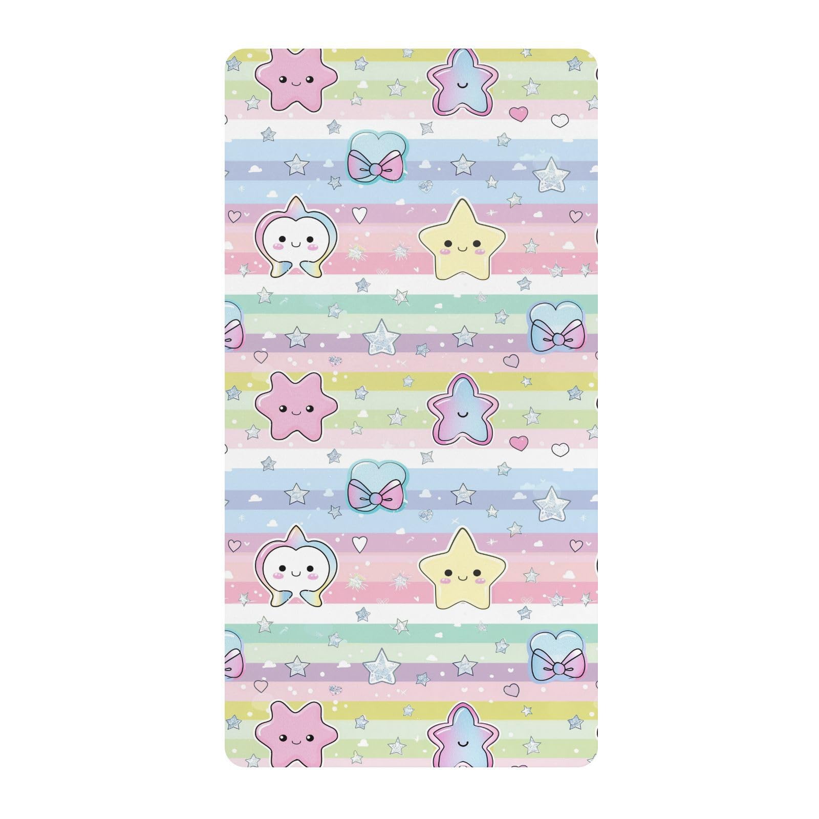 Sábanas de algodón para cuna de bebé, ultrasuaves, con diseño de dibujos animados de estrellas y lazos, 1 paquete de decoración para cuna de 52 x 28 pulgadas