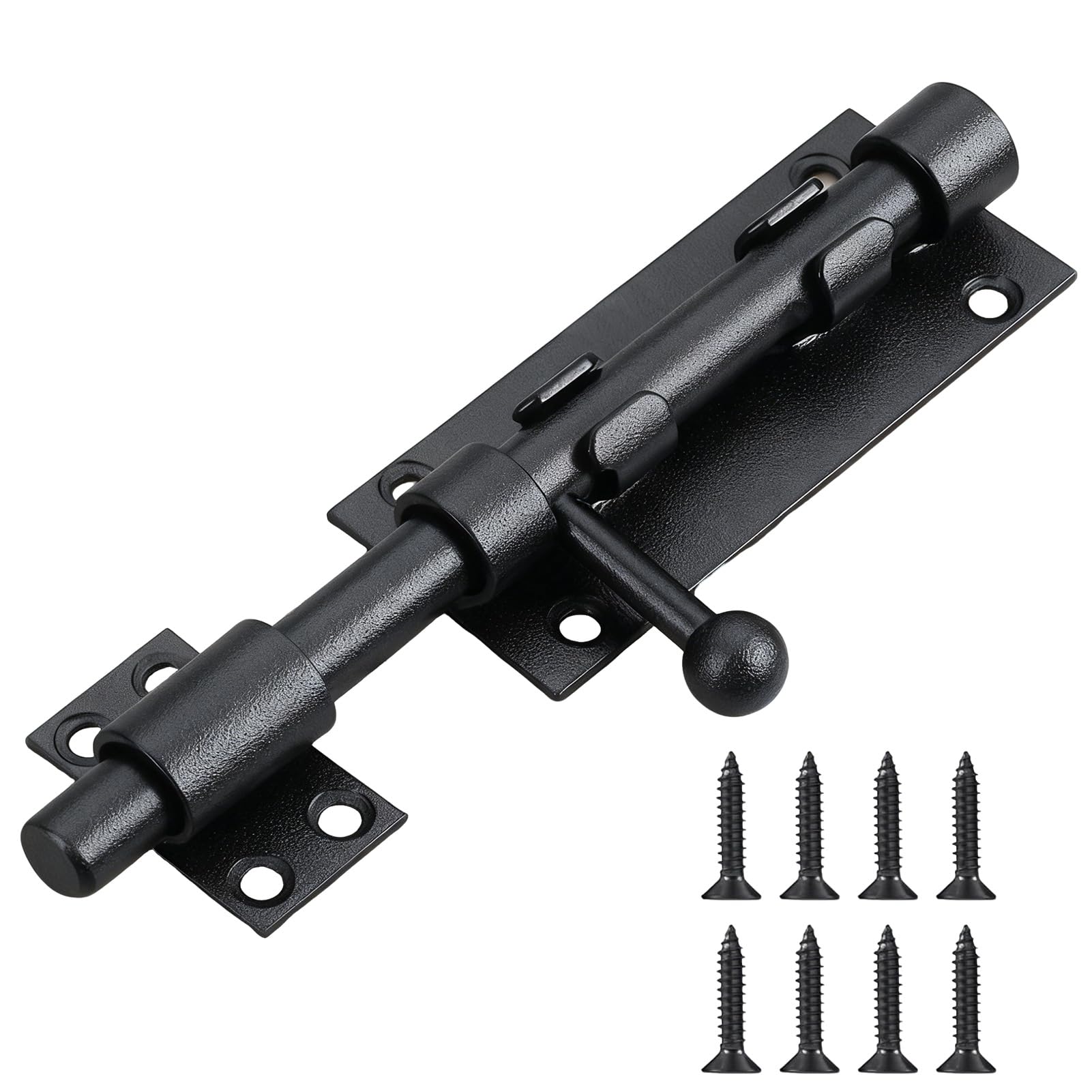JagFond Slide Gate Latch Bolt Safety Door Lock with Padlock Hole 15cm Length, 12MM Dia Bar, Heavy Duty Safety Barrel Gate Bolt Latch Stainless Steel Matte Black