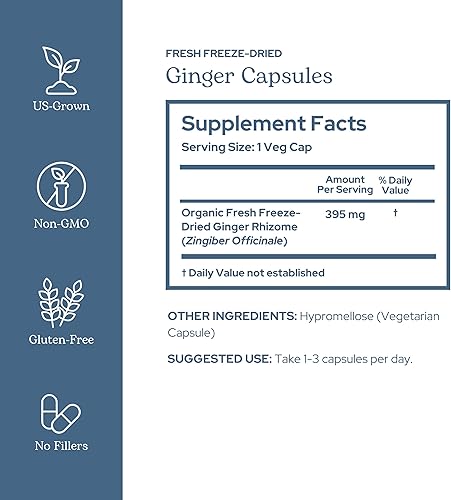 Miniatura 2 de Eclectic Institute Jengibre crudo liofilizado sin OMG Antioxidantes para apoyo cardíaco y salud digestiva 90 CT