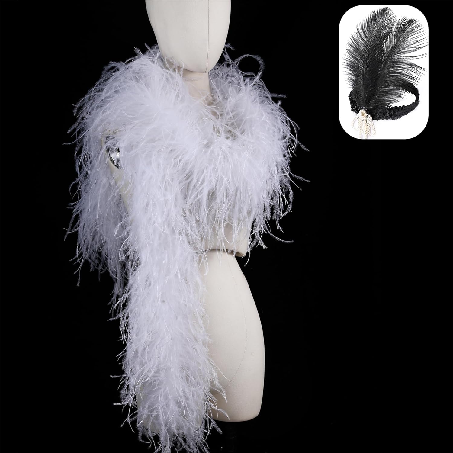 Soarer White Ostrich Feather Boas – 2yards 9ply Long Boas for Party, DIY Production, Clothing Decoration (9ply-White)