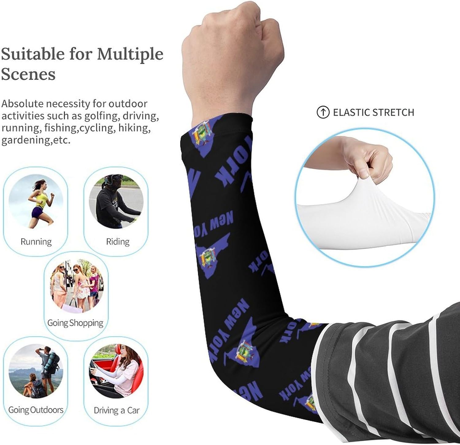 New York Map Flag U.S.A Arm Sleeves Cooling Sun Protection Sports Compression for Golf Basketball