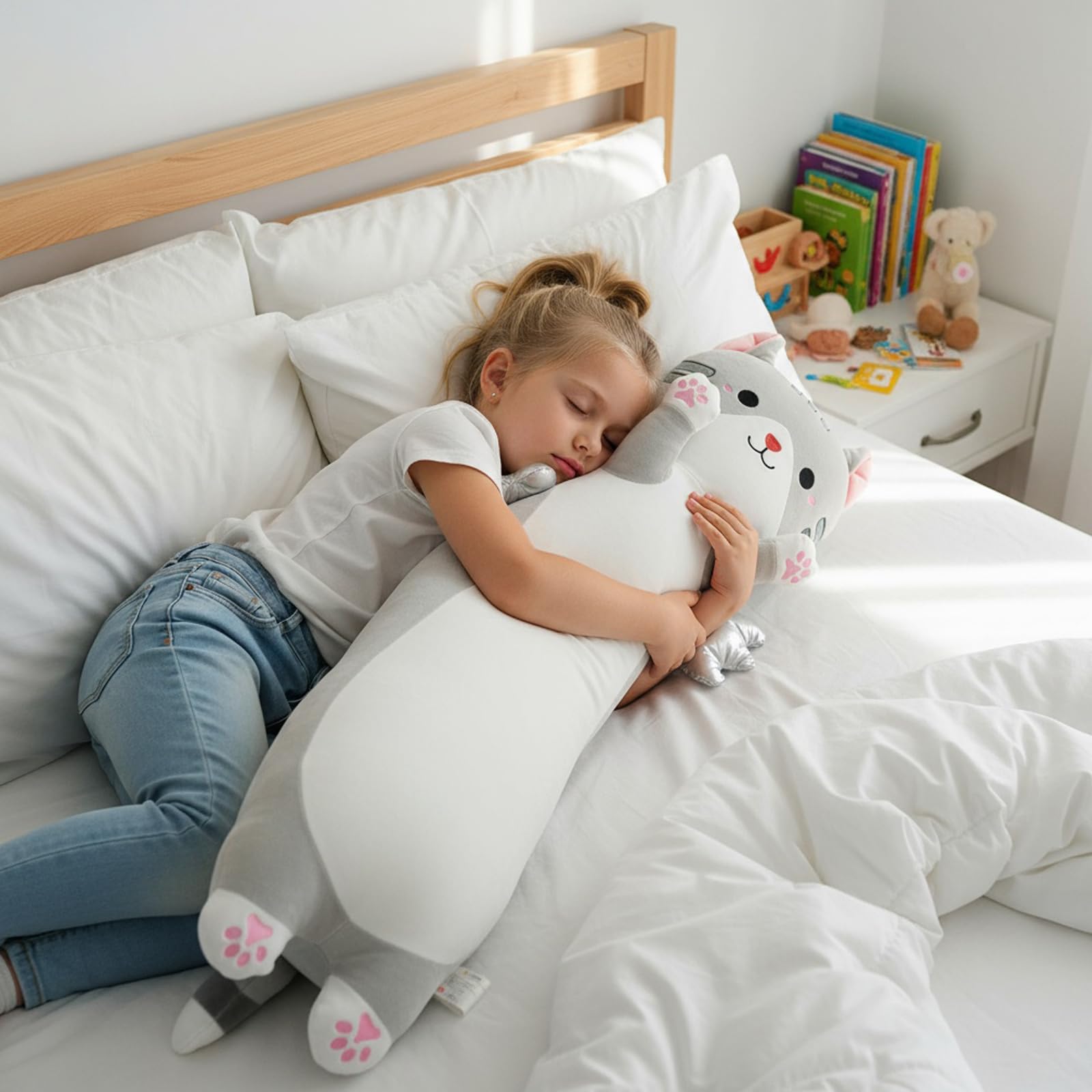 Aiuidun 35.4" Long Cat Plush Pillow with Wings, Super Soft Stuffed Animal for Kids & Adults - Image 2