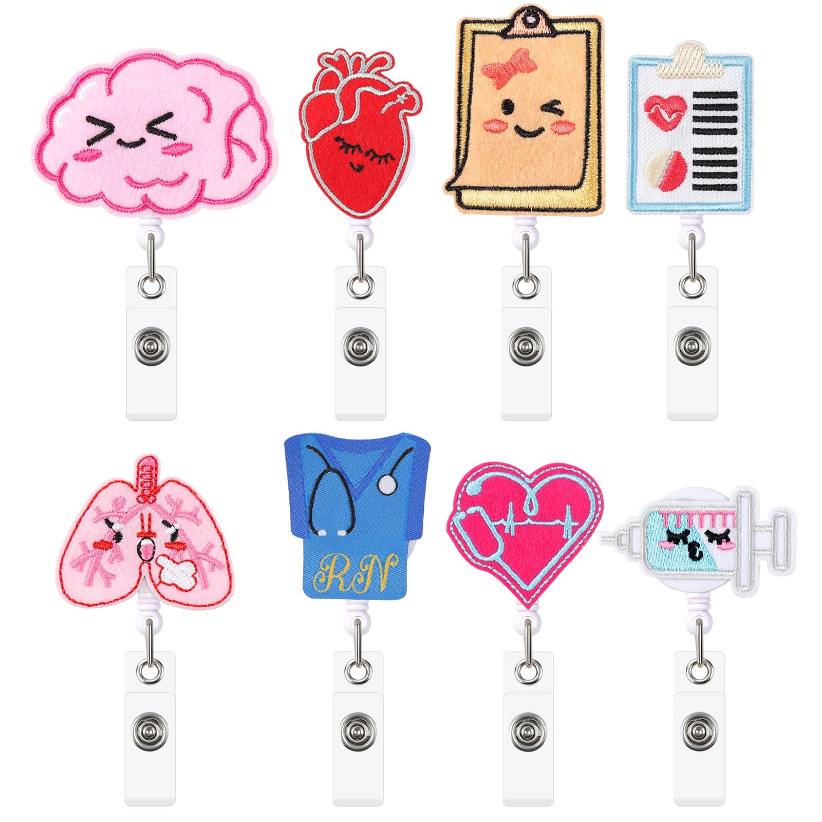 Loghohu 8Pcs Nurse Badge Reel, Cute Badge Reels Retractable Felt ID Clip Funny Nursing Badge Reel for Student Doctor Teacher Medical Worker Gifts