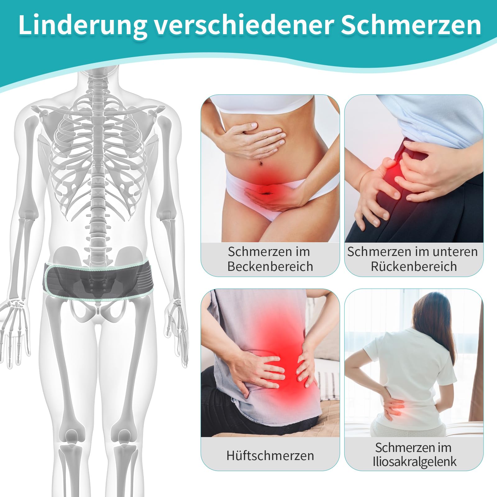 ENLUNTRA Iliosakralgürtel zur Linderung von Schmerzen im Iliosakralgelenk, Ischias-, Becken-, Bein-, Hüft- und Kreuzschmerz; Ischias-Schmerzlinderungsbandage mit rutschfesten Streifen;