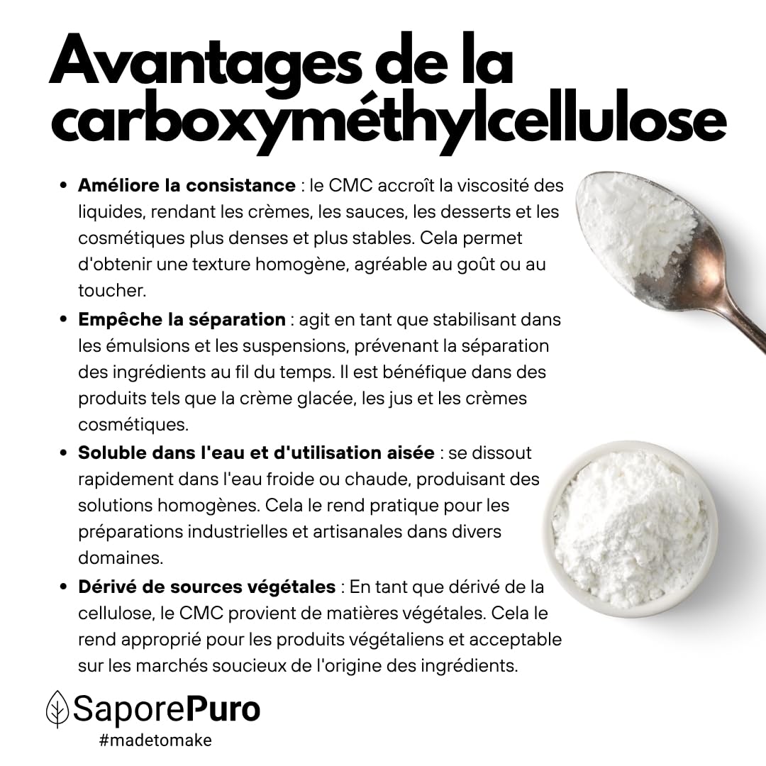 Saporepuro CMC 1 kg - utilisé pour modeler la pâte à sucre - colle alimentaire - pour créer des gels - pour la crème glacée