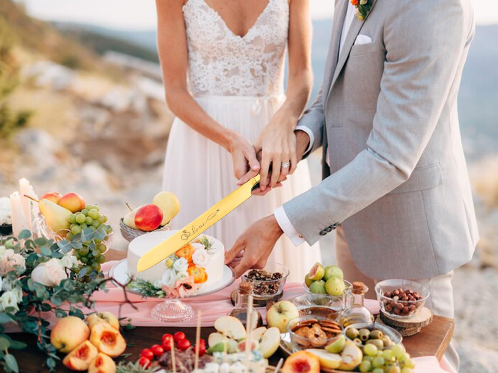 Juego de 6 copas de champán de boda con cuchillo para tartas y servidor, regalos de boda para novia y novio, regalos de compromiso para despedida de soltera (dorado)