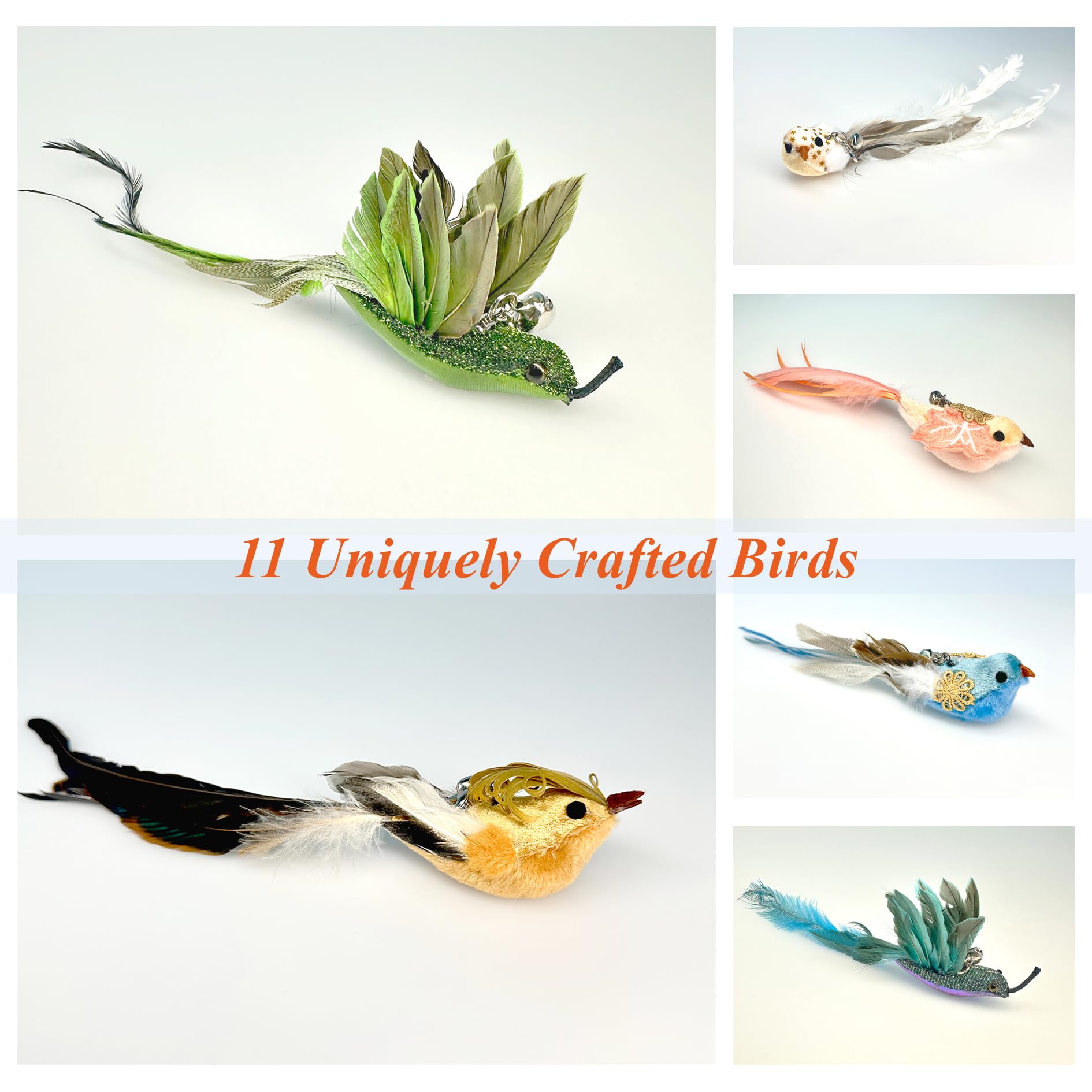 11-Piece Realistic Bird Cat Wand Replacement Toys-Handcrafted Feather Toys for Interactive Play, Ideal for Cat Wands & Home Décor 2