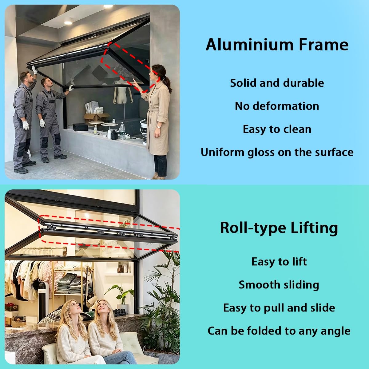 Premium vertikal faltende Verkaufsfenster aus Aluminiumlegierung mit verschließbares Fenster für Imbisswagen, Wohnmobile, Küchen und Gastronomiebetriebe(Black,36x60in/91.5x152.4cm)