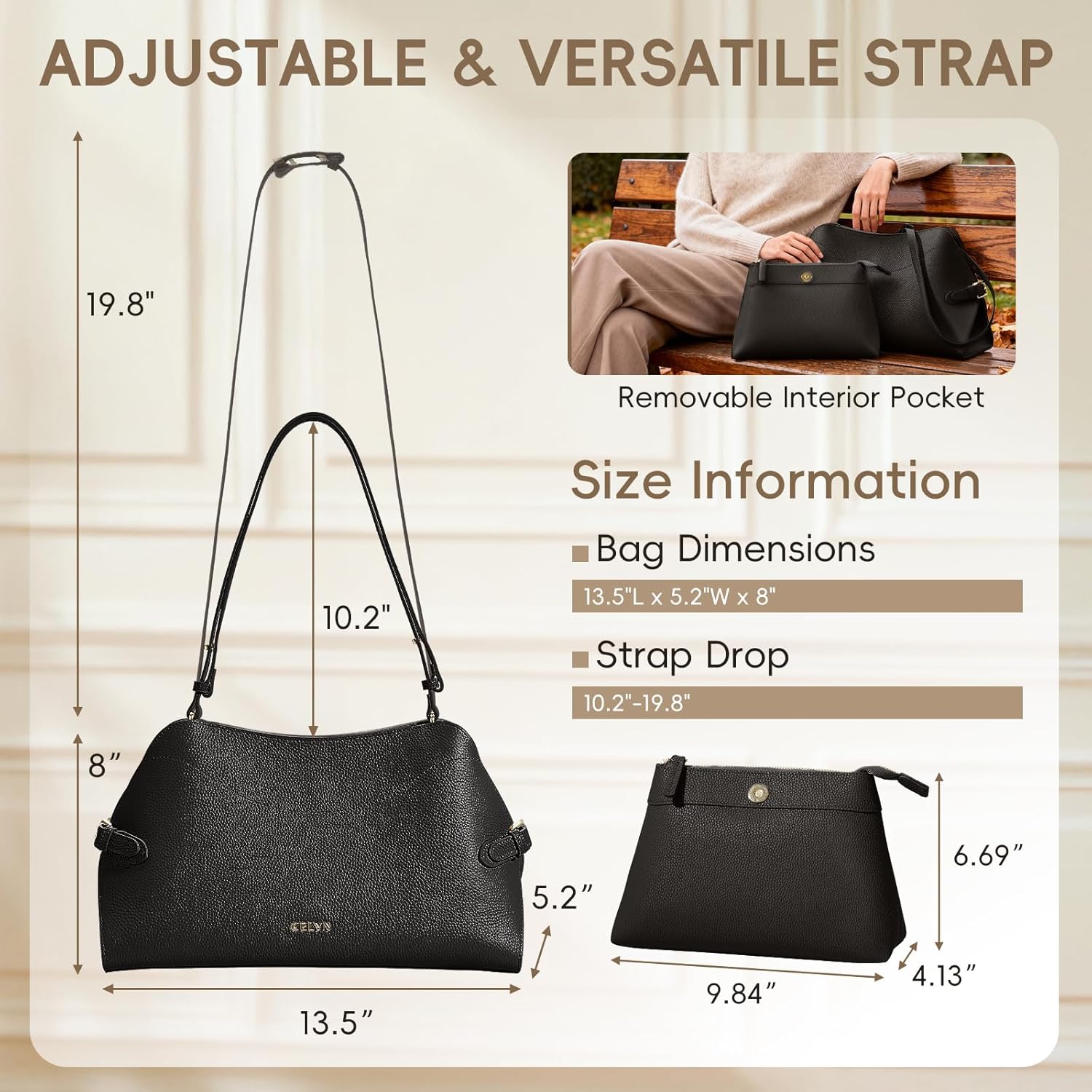 Genuine Leather Shoulder Bag for Women, Vintage Pebbled Structured Hobo Bag, Convertible Shoulder & Crossbody Bag - Image 5