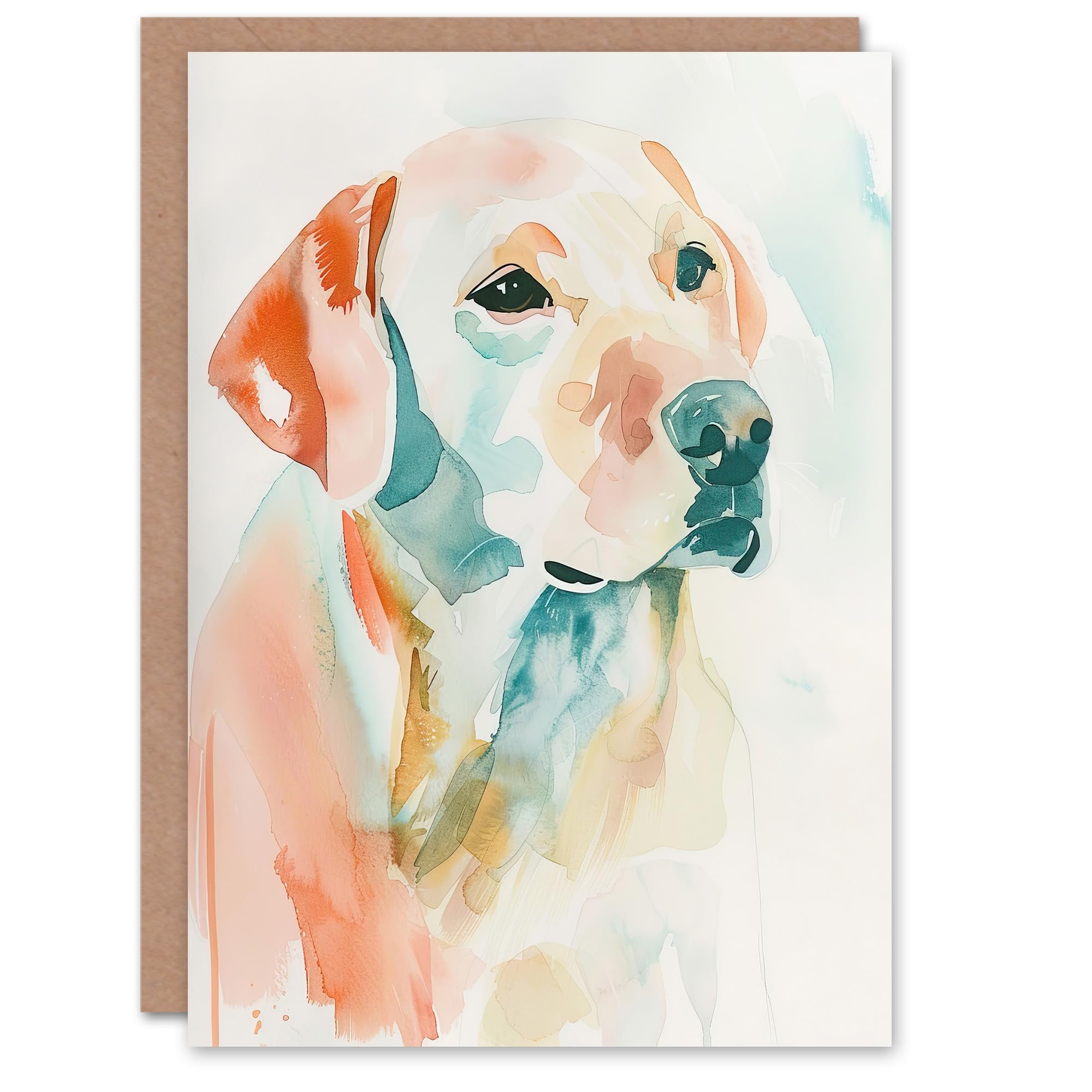 Artery8 Greeting Card Golden Labrador Dog Lover Watercolour Portrait Blank For All Him Or Her Art Birthday Card