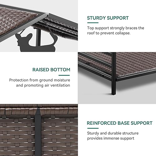 Miniatura 7 de YITAHOME Casa grande de mimbre para perros de 32.9 pulgadas con cojín para interiores y exteriores, cama elevada para perros con dosel, resistente